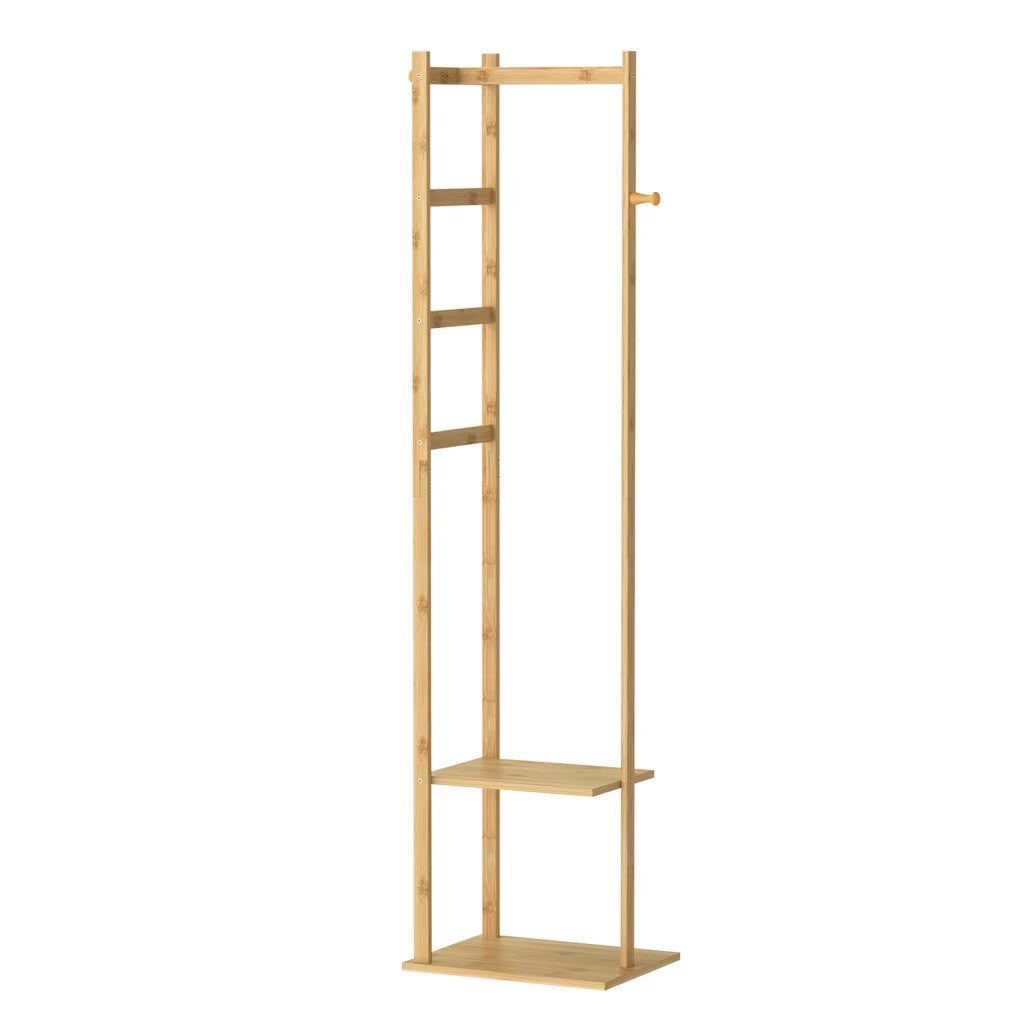 Bamboo Hallway Corner Clothing Coat Rack Stand Clothes Hanging Rail Shelf