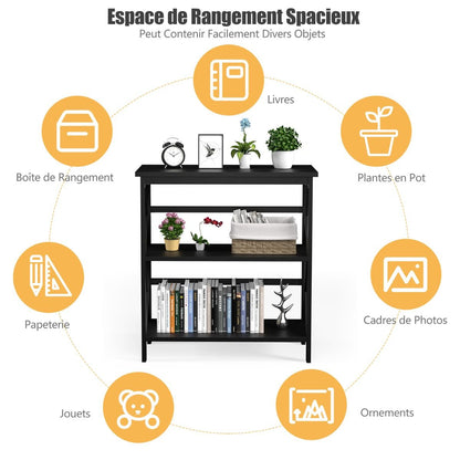 Bibliothèque Étagère De Rangement 3 Niveaux Table Console Dispositif Anti-Basculement Entrée Salon Bureau Noir