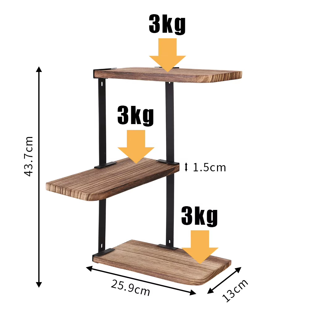 Corner Shelf Wall Mounted 3 Tier Rustic Wood Wall Shelving Units for Kitchen Living Room Bathroom