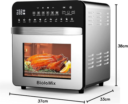 BioloMix 15L 11-in-1 Stainless Steel Air Fryer – 1700W Dual Heating Touchscreen Oven