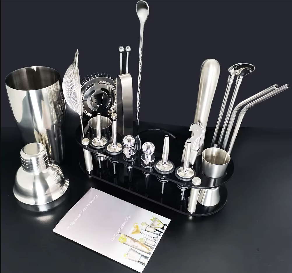 13-22Pcs 750Ml 600Ml Boston Cocktail Shaker Bar Tools Wine Mixer Set Bartender Cocktail Shaker Tool Kit with Holder