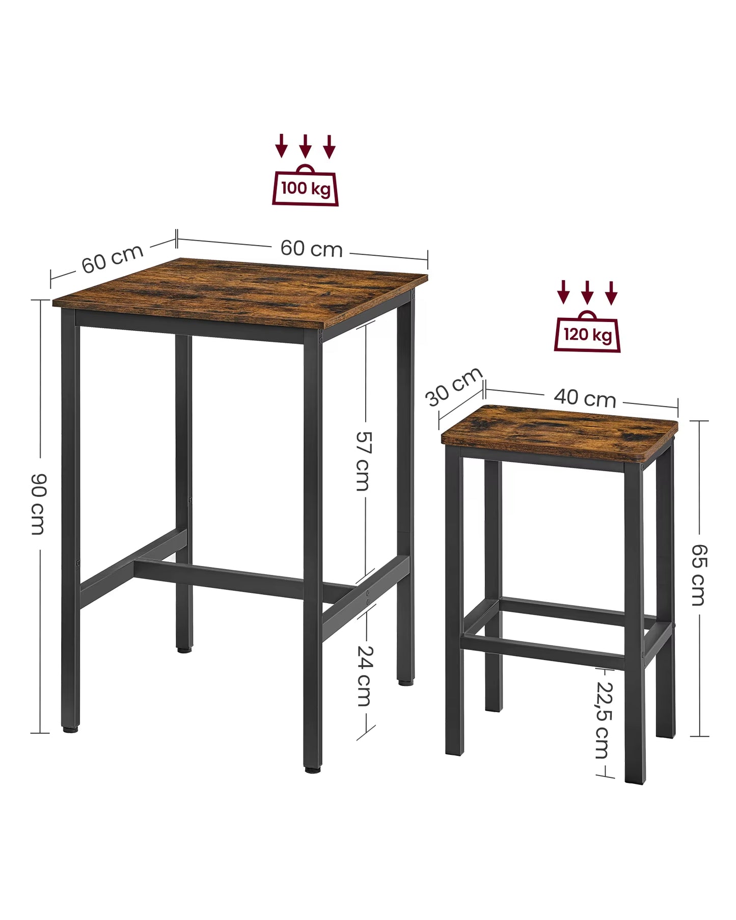 VASAGLE Bar Table with Bar Stool Set, Dining Table with 2 Chairs, Small Kitchen Table, Bar Chairs for Dining Room, Kitchen