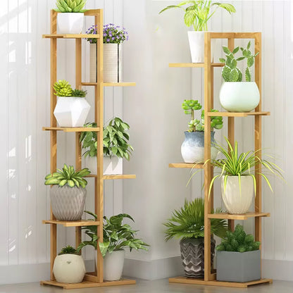 5 / 6 Tiers Tall Bamboo Plant Stand Corner Flower Display Rack for Indoor Outdoor