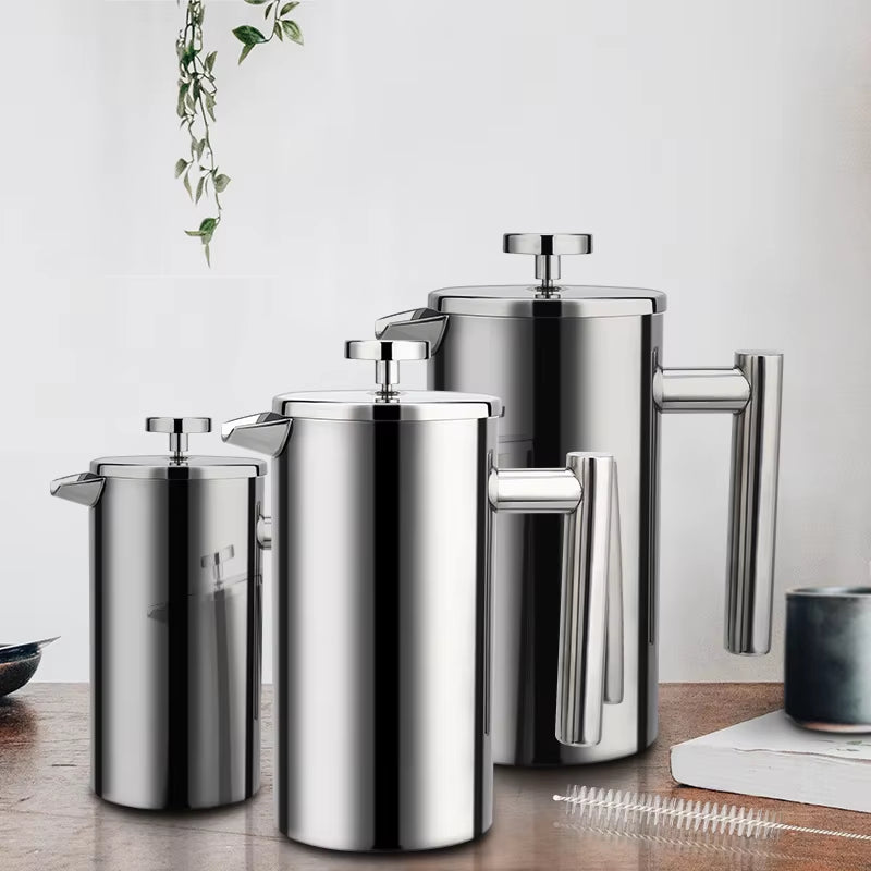 Coffee Maker French Press Stainless Steel Espresso Coffee Machine High Quality Double-Wall Insulated Coffee Tea Maker Pot 1000Ml