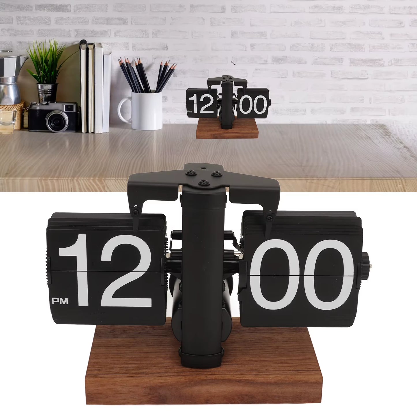 Digital Flip down Clock Retro Automatic Turning Battery Operated Mechanical Clock for Home Room Office Decoration