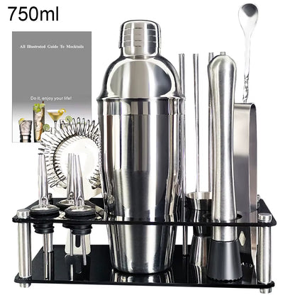 13-22Pcs 750Ml 600Ml Boston Cocktail Shaker Bar Tools Wine Mixer Set Bartender Cocktail Shaker Tool Kit with Holder