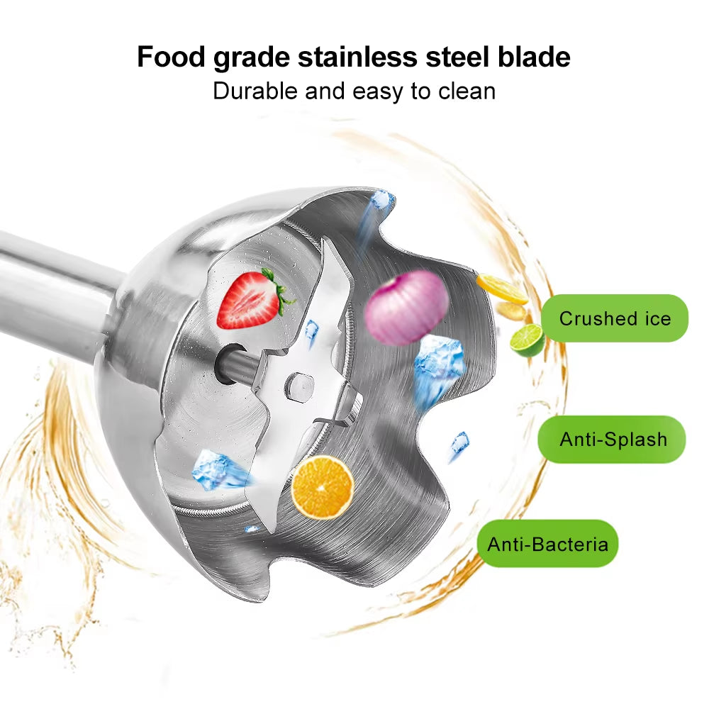 4 in 1 High Power 1200W Immersion Hand Stick Blender Mixer Includes Chopper and Smoothie Cup Stainless Steel Ice Blades