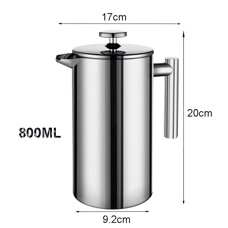 Coffee Maker French Press Stainless Steel Espresso Coffee Machine High Quality Double-Wall Insulated Coffee Tea Maker Pot 1000Ml