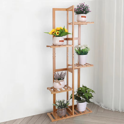 5 / 6 Tiers Tall Bamboo Plant Stand Corner Flower Display Rack for Indoor Outdoor