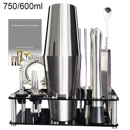 13-22Pcs 750Ml 600Ml Boston Cocktail Shaker Bar Tools Wine Mixer Set Bartender Cocktail Shaker Tool Kit with Holder