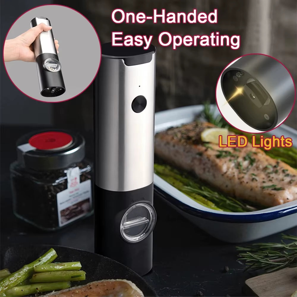 Electric Pepper Grinder Stainless Steel Salt and Pepper Grinder USB Rechargeable Adjustable Coarseness Spice Mill Kitchen Tool