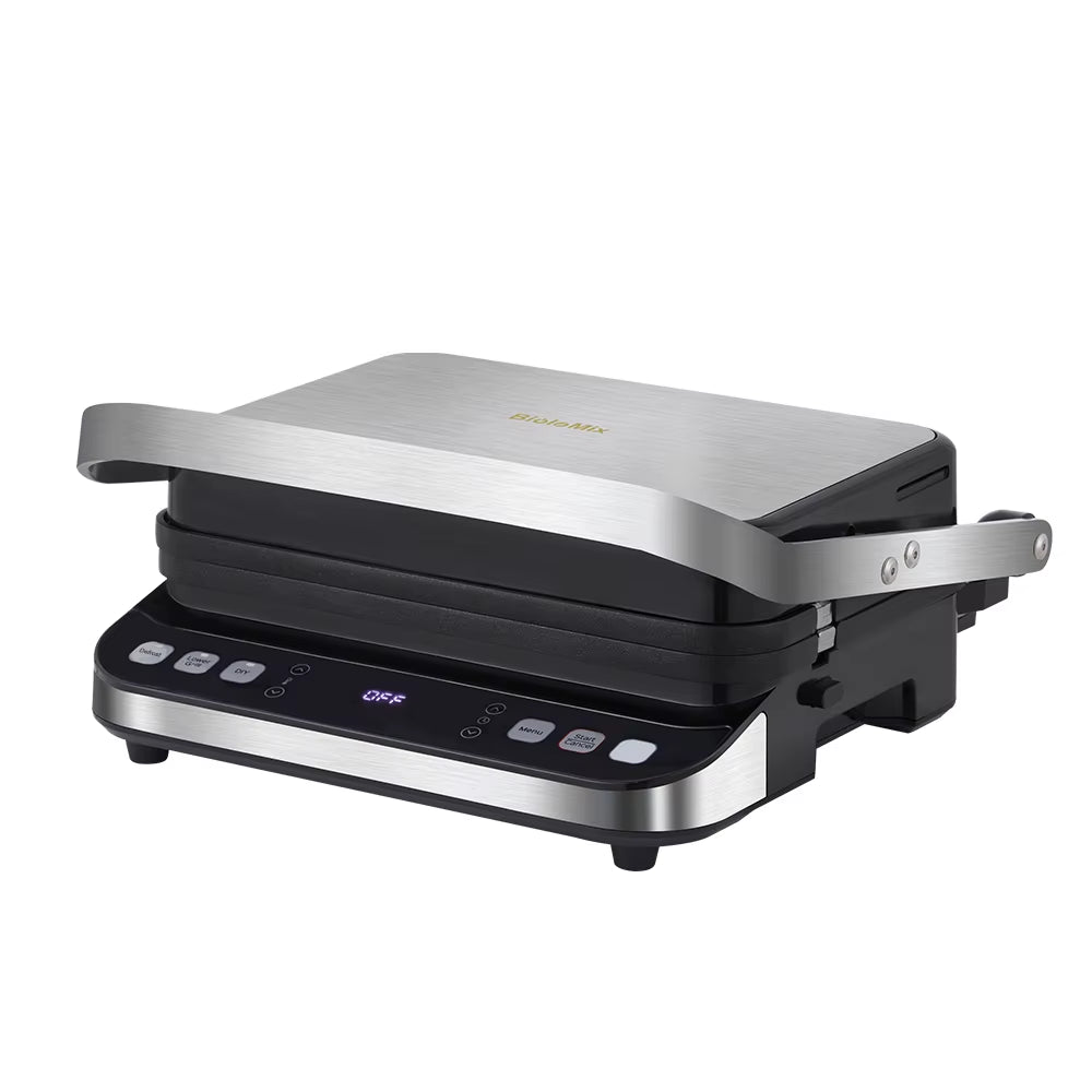 2000W Electric Contact Grill Digital Griddle and Panini Press, Optional Waffle Maker Plates, Opens 180 Degree Barbecue