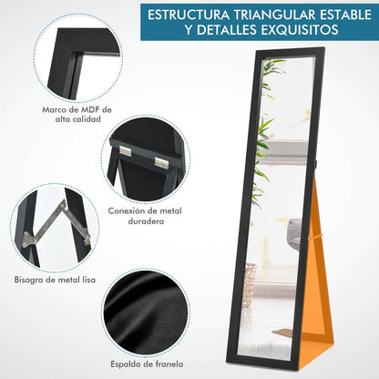 Espejo De Cuerpo Entero Montado a La Pared Con Estructura De Madera Para Dormitorio Salón Entrada Negro 37 X 50 X 155 Cm