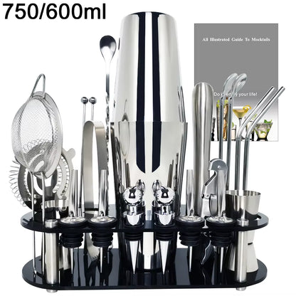 13-22Pcs 750Ml 600Ml Boston Cocktail Shaker Bar Tools Wine Mixer Set Bartender Cocktail Shaker Tool Kit with Holder