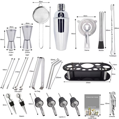 13-22Pcs 750Ml 600Ml Boston Cocktail Shaker Bar Tools Wine Mixer Set Bartender Cocktail Shaker Tool Kit with Holder