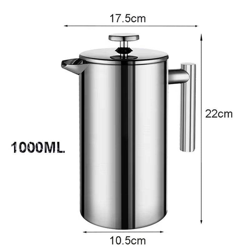 Coffee Maker French Press Stainless Steel Espresso Coffee Machine High Quality Double-Wall Insulated Coffee Tea Maker Pot 1000Ml