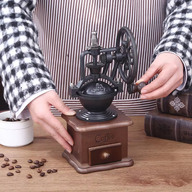 Hand Shake Coffee Bean Grinders Vintage Big Wheel Manual Coffee Machine Cast Iron Vintage Shaker Coffee Grinding Beans