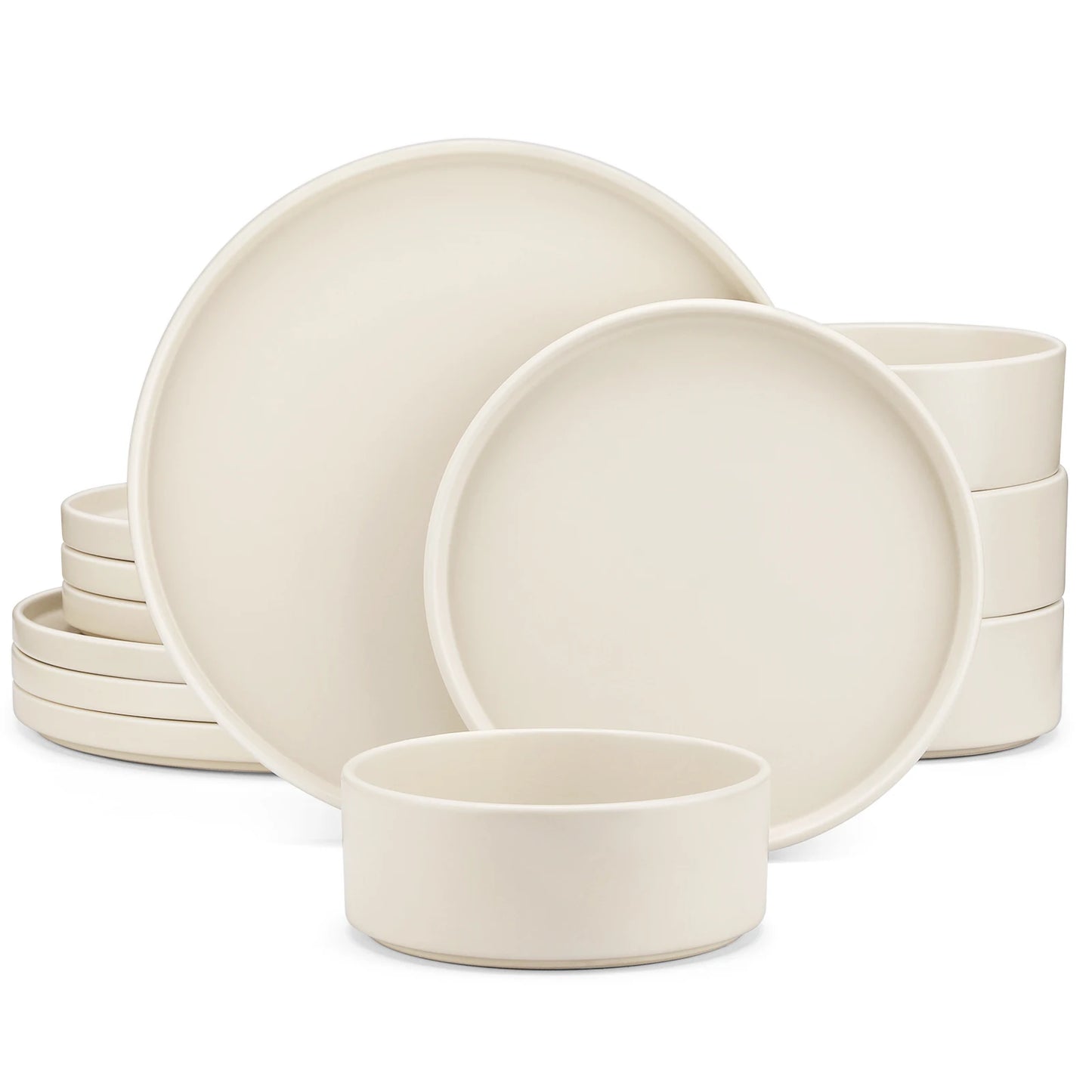 VANCASSO VENUS 12/24/36 Piece CREAM (5 Colors Optional) Stoneware Tableware Set with Dinner/Dessert Plate/Bowl for 4/8/12