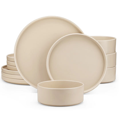 VANCASSO VENUS 12/24/36 Piece CREAM (5 Colors Optional) Stoneware Tableware Set with Dinner/Dessert Plate/Bowl for 4/8/12