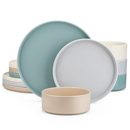 VANCASSO VENUS 12/24/36 Piece CREAM (5 Colors Optional) Stoneware Tableware Set with Dinner/Dessert Plate/Bowl for 4/8/12