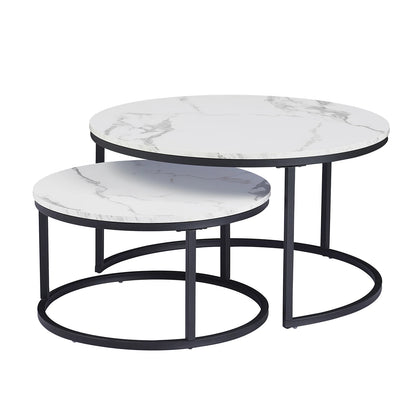 White Marble round Tea Desk End Table in Living Room Furniture Coffee Table Living Room Wooden Combination Home Metal Bracket