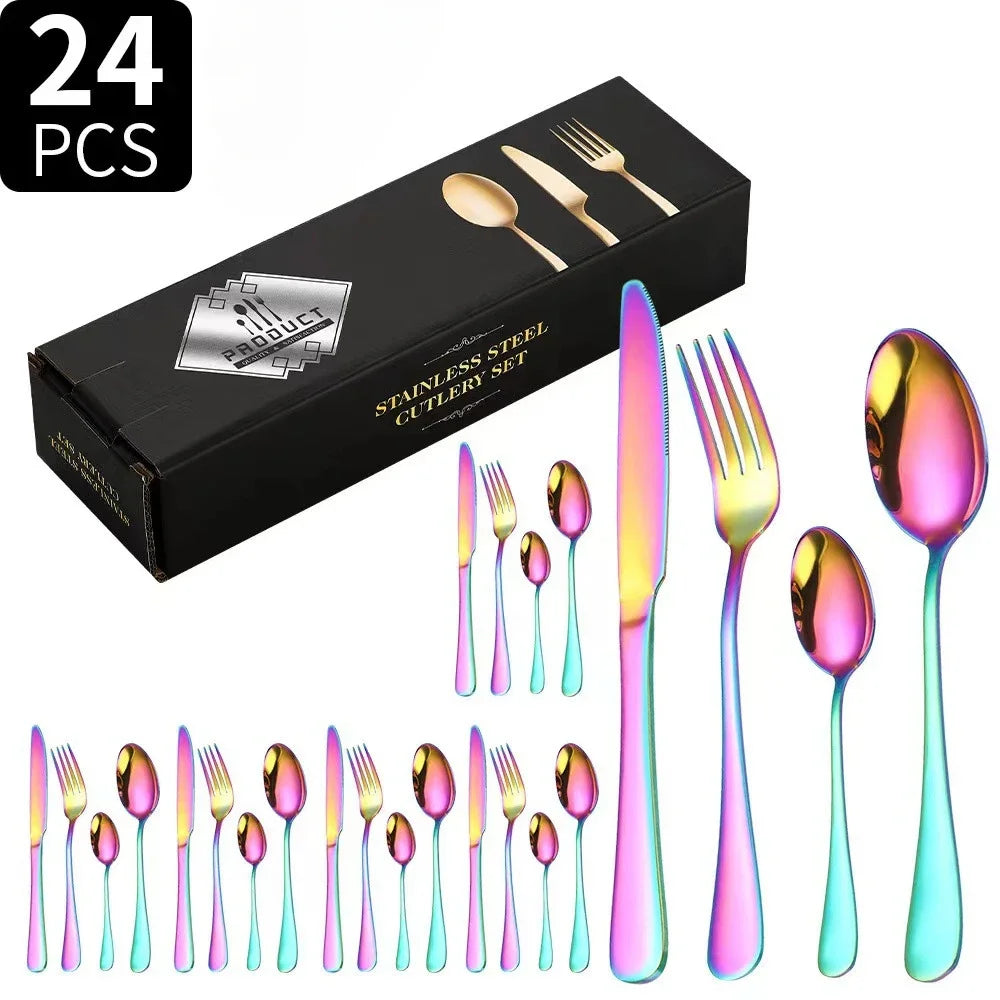 24-Piece Stainless Steel Western Cutlery Steak Knife, Fork, Spoon Gift Box Cutlery Set