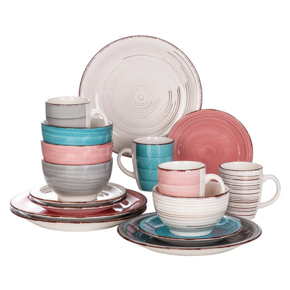 Vancasso Bella-H 16-Pieces 4-Color Porcelain Dinner Set Ceramic Tableware Set with Dinner Plate,Dessert Plate,Bowl,Mug Set