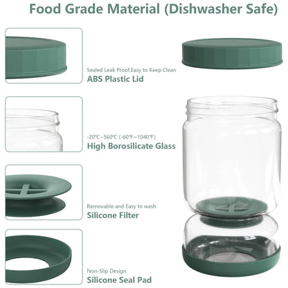 Glass Pickles Jar with Lids Strainer Olives Hourglass Jug Food Storage Kimchi Container Jalapenos Fermentation Kitchen Separator