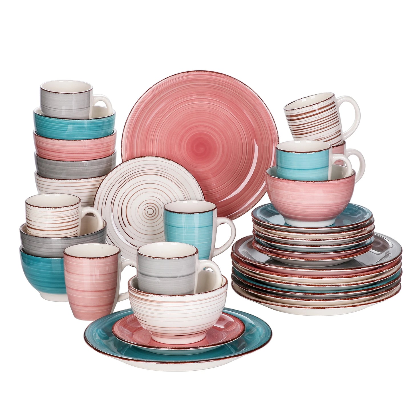 Vancasso Bella-H 16-Pieces 4-Color Porcelain Dinner Set Ceramic Tableware Set with Dinner Plate,Dessert Plate,Bowl,Mug Set