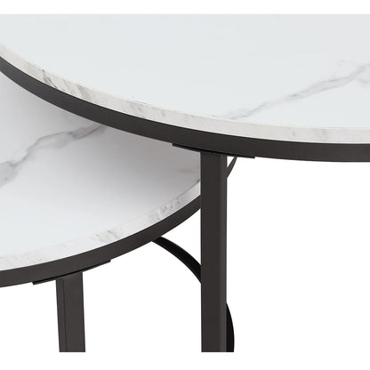 White Marble round Tea Desk End Table in Living Room Furniture Coffee Table Living Room Wooden Combination Home Metal Bracket