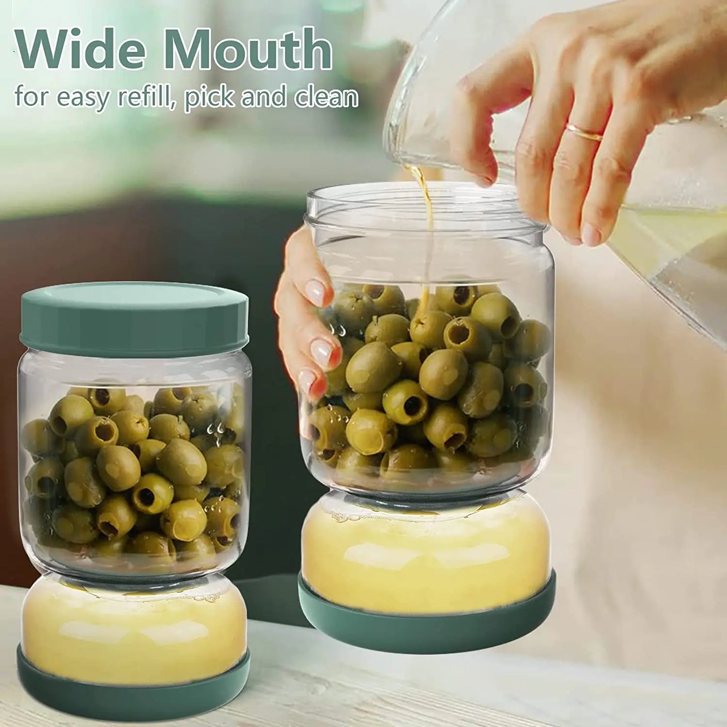 Glass Pickles Jar with Lids Strainer Olives Hourglass Jug Food Storage Kimchi Container Jalapenos Fermentation Kitchen Separator