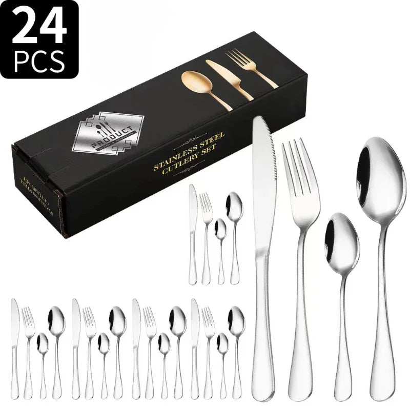 24-Piece Stainless Steel Western Cutlery Steak Knife, Fork, Spoon Gift Box Cutlery Set