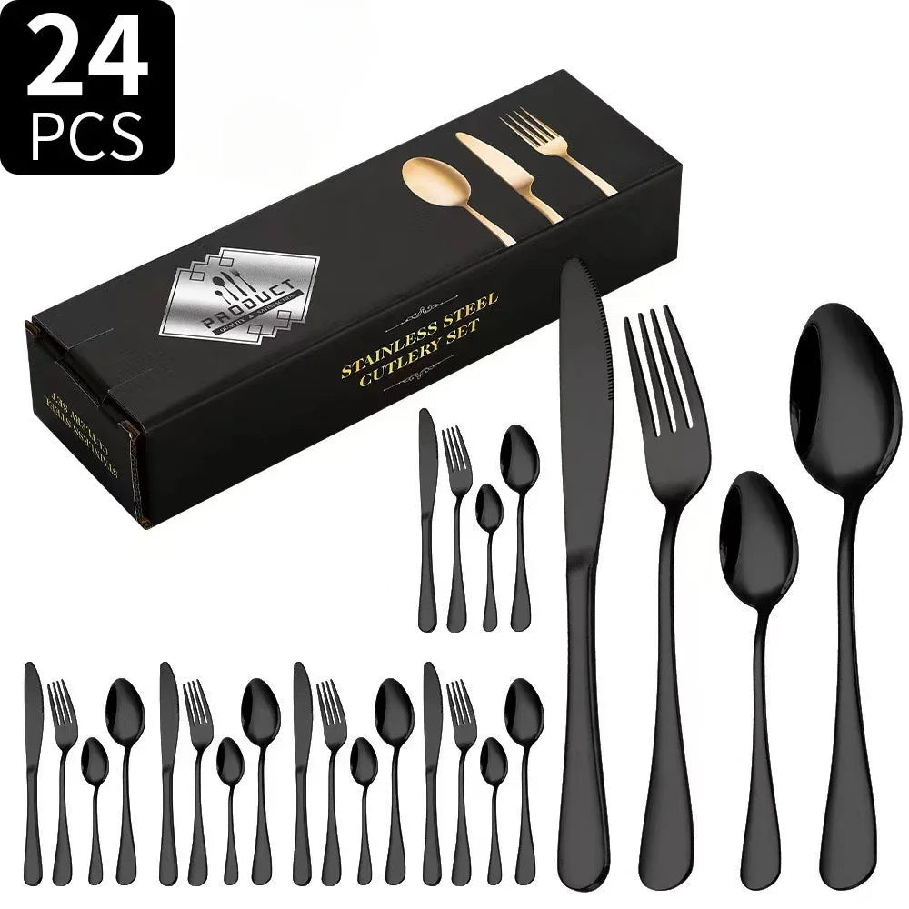 24-Piece Stainless Steel Western Cutlery Steak Knife, Fork, Spoon Gift Box Cutlery Set