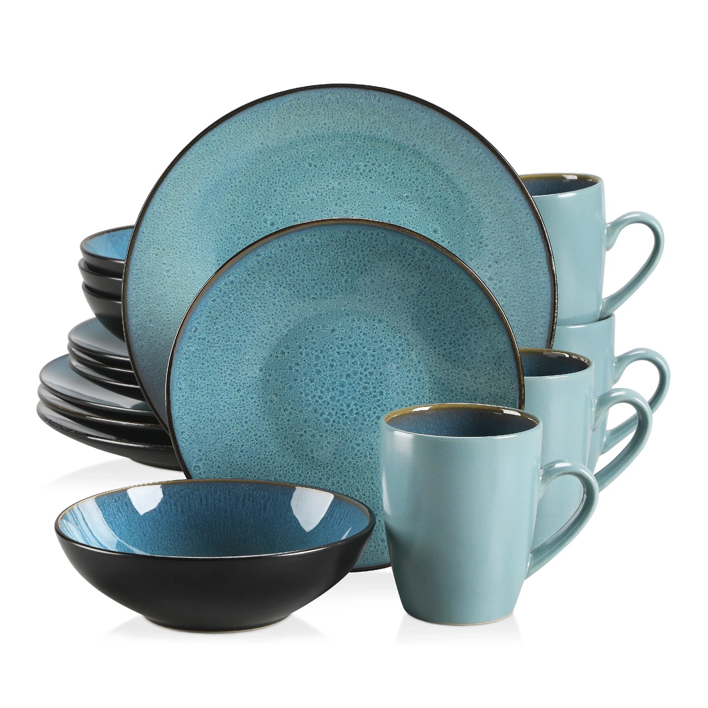 Vancasso Bubble Vintage Green Stoneware Dinnerware Set – Handcrafted Plates, Bowls & Cups