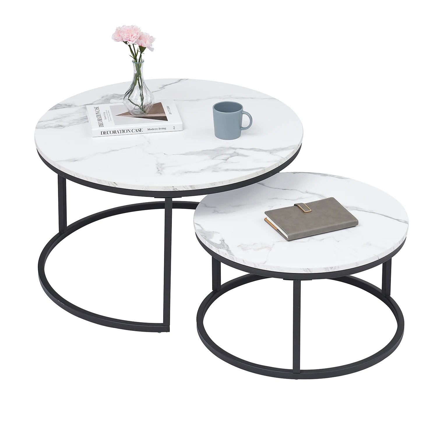 White Marble round Tea Desk End Table in Living Room Furniture Coffee Table Living Room Wooden Combination Home Metal Bracket