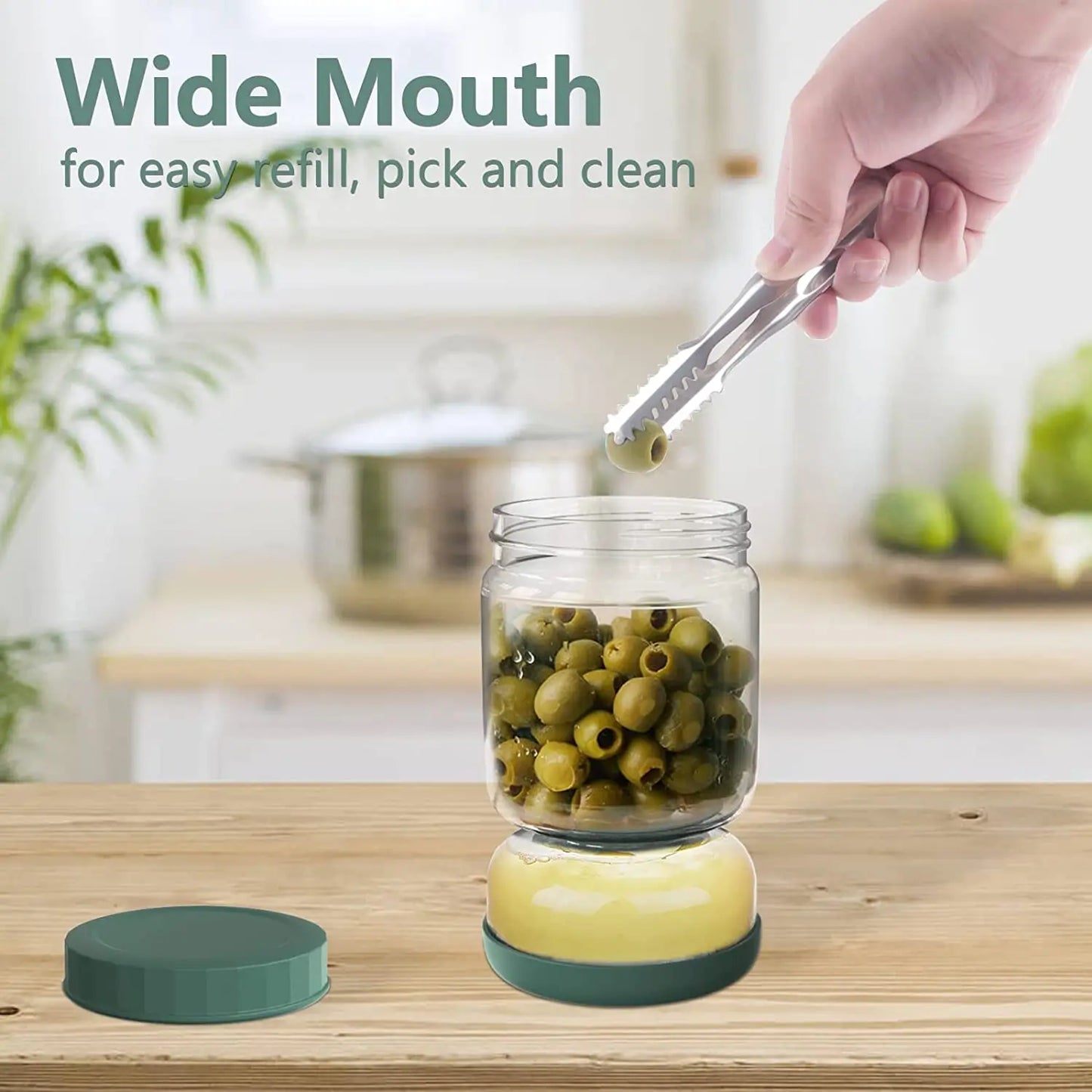 Glass Pickles Jar with Lids Strainer Olives Hourglass Jug Food Storage Kimchi Container Jalapenos Fermentation Kitchen Separator