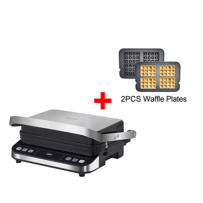 2000W Electric Contact Grill Digital Griddle and Panini Press, Optional Waffle Maker Plates, Opens 180 Degree Barbecue