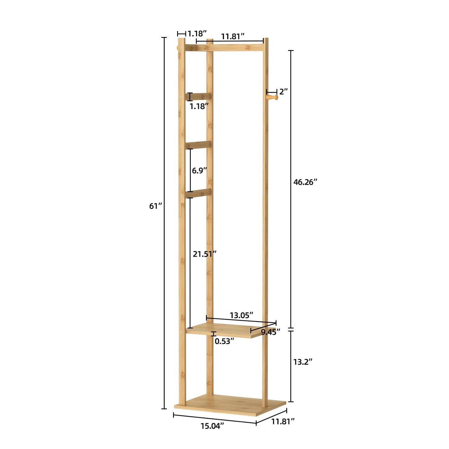 Bamboo Hallway Corner Clothing Coat Rack Stand Clothes Hanging Rail Shelf