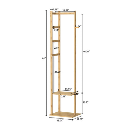 Bamboo Hallway Corner Clothing Coat Rack Stand Clothes Hanging Rail Shelf