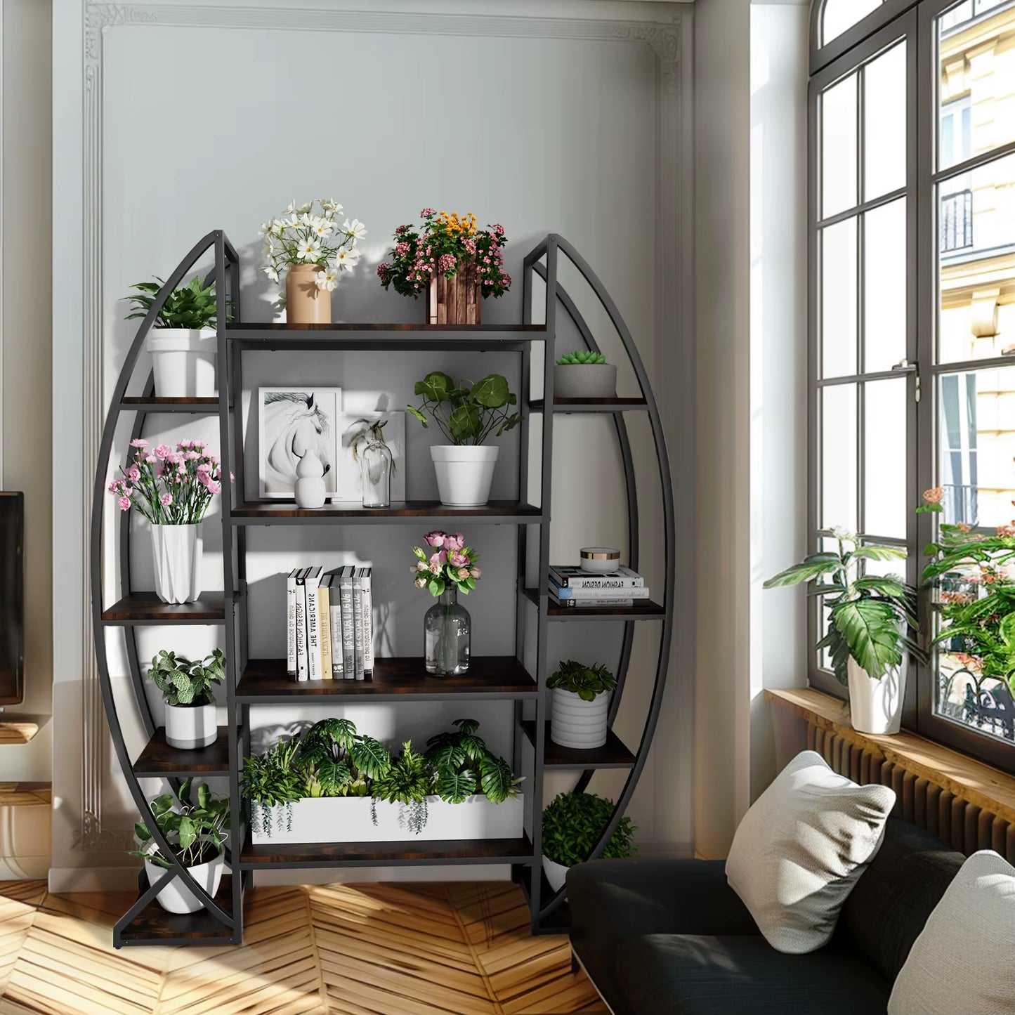 Half-Moon Shaped Storage Display Stand Multilayer Plant Flower Rack Bookshelf