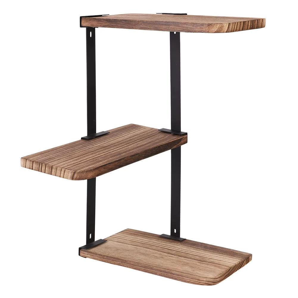 Corner Shelf Wall Mounted 3 Tier Rustic Wood Wall Shelving Units for Kitchen Living Room Bathroom