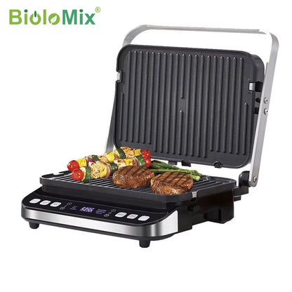 2000W Electric Contact Grill Digital Griddle and Panini Press, Optional Waffle Maker Plates, Opens 180 Degree Barbecue