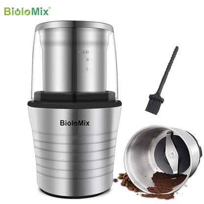 300W Electric Spices and Coffee Bean Grinder Wet and Dry 2-In-1 Double Cups Stainless Steel Body and Miller Blades