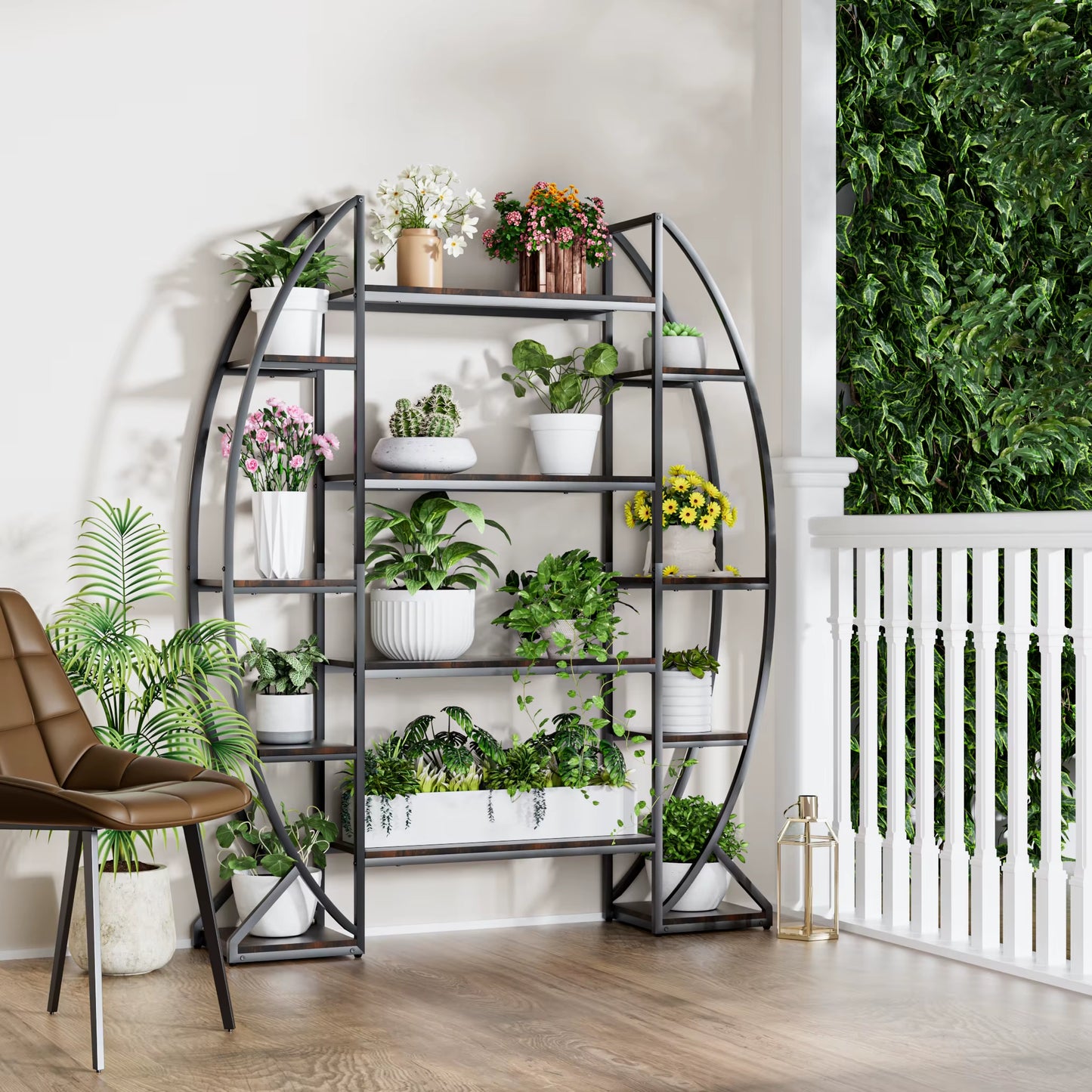 Half-Moon Shaped Storage Display Stand Multilayer Plant Flower Rack Bookshelf