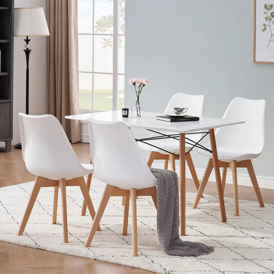 EGOONM Set of 4 Nordic Dining Chairs Inspired Solid Wood Plastic Padded Seat W/ PU Cushion for Living Room Office Furniture Home