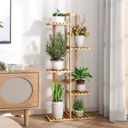 5 / 6 Tiers Tall Bamboo Plant Stand Corner Flower Display Rack for Indoor Outdoor