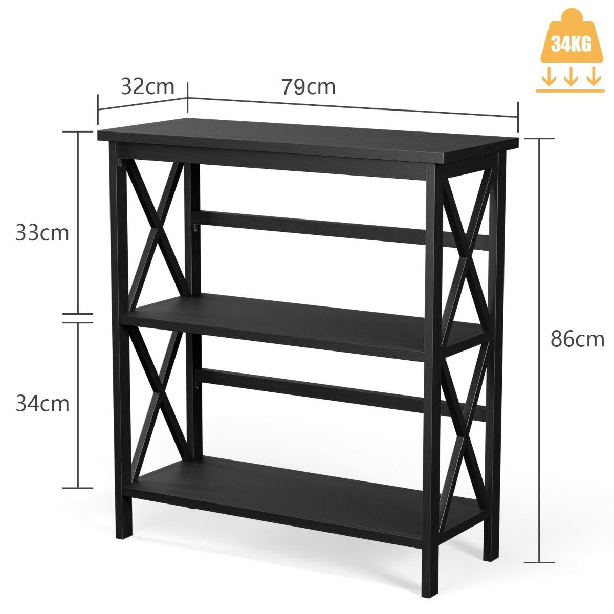 Bibliothèque Étagère De Rangement 3 Niveaux Table Console Dispositif Anti-Basculement Entrée Salon Bureau Noir