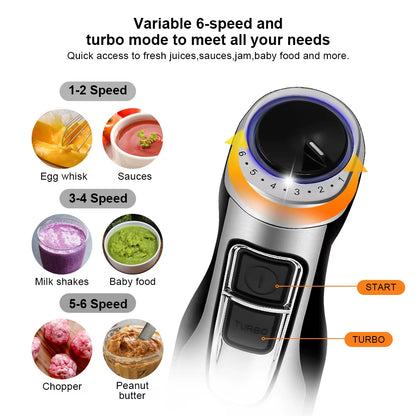 4 in 1 High Power 1200W Immersion Hand Stick Blender Mixer Includes Chopper and Smoothie Cup Stainless Steel Ice Blades