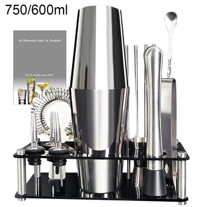 13-22Pcs 750Ml 600Ml Boston Cocktail Shaker Bar Tools Wine Mixer Set Bartender Cocktail Shaker Tool Kit with Holder