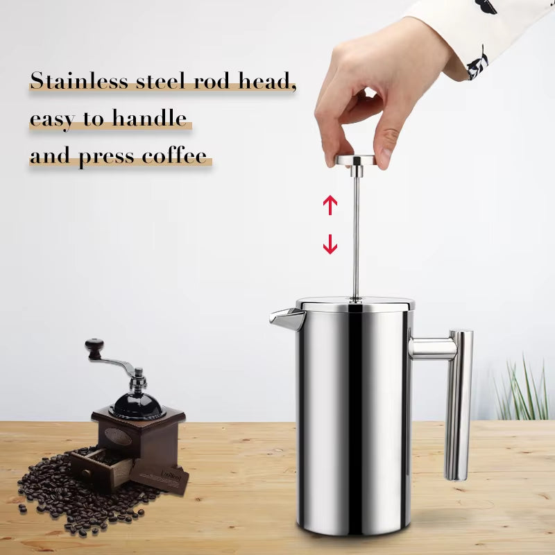 Coffee Maker French Press Stainless Steel Espresso Coffee Machine High Quality Double-Wall Insulated Coffee Tea Maker Pot 1000Ml